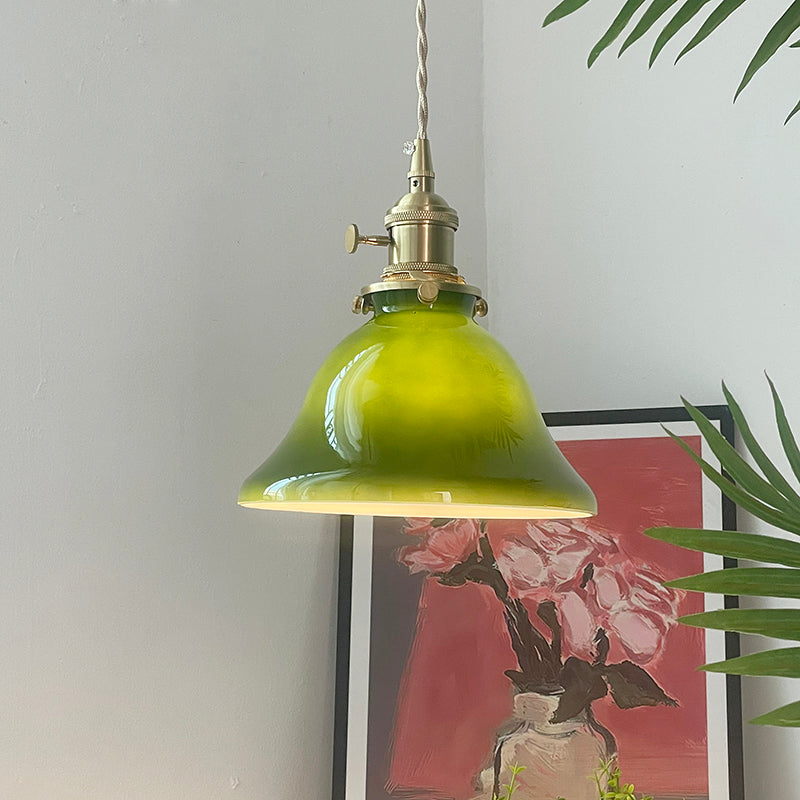 Hailie Rustic Vintage LED Pendelleuchte Grün Kupferglas für das Esszimmer