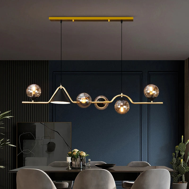 Edge Moderne LED Pendelleuchte Schwarz/Gold Glas Wohnzimmer/Schlafzimmer