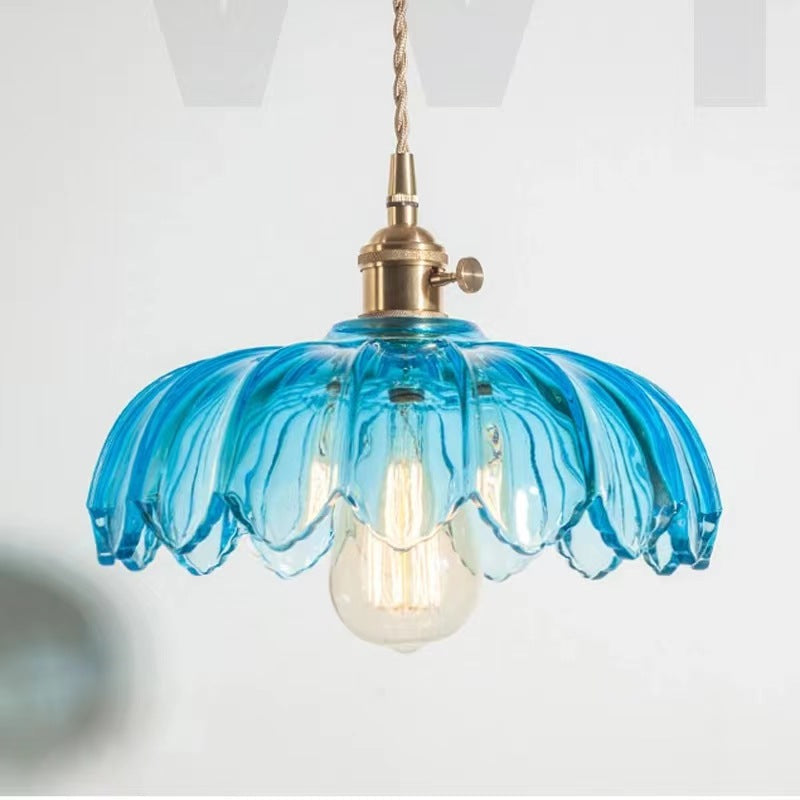 Hailie Retro LED Pendelleuchte Glas/Metall Blume Esszimmer