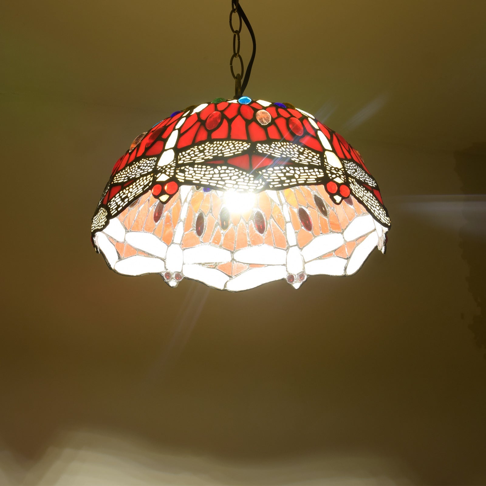 Eryn Vintage LED Pendelleuchte Rotes Glas Wohnzimmer/Schlafzimmer