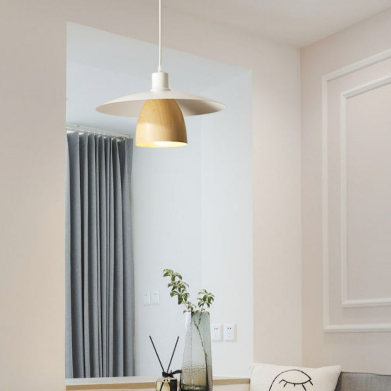 Morandi Moderne LED Pendelleuchte Weiß Holz Metall Schlafzimmer