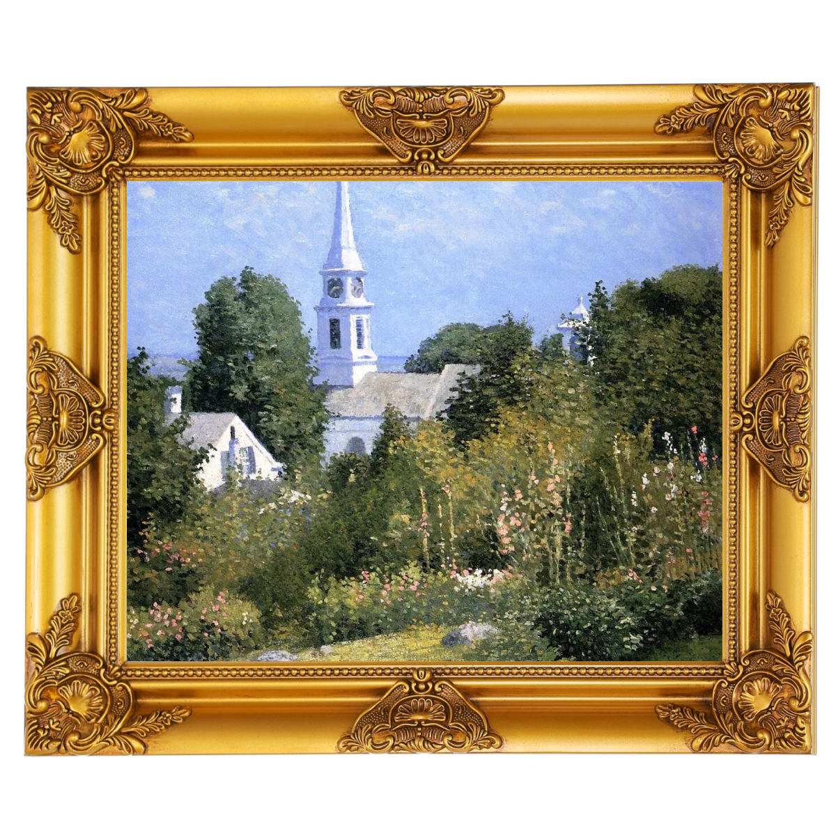 Hollyhocks Garden, Mystic, Connecticut - Landhausstil Wandkunstdrucke Dekor für Wohnzimmer