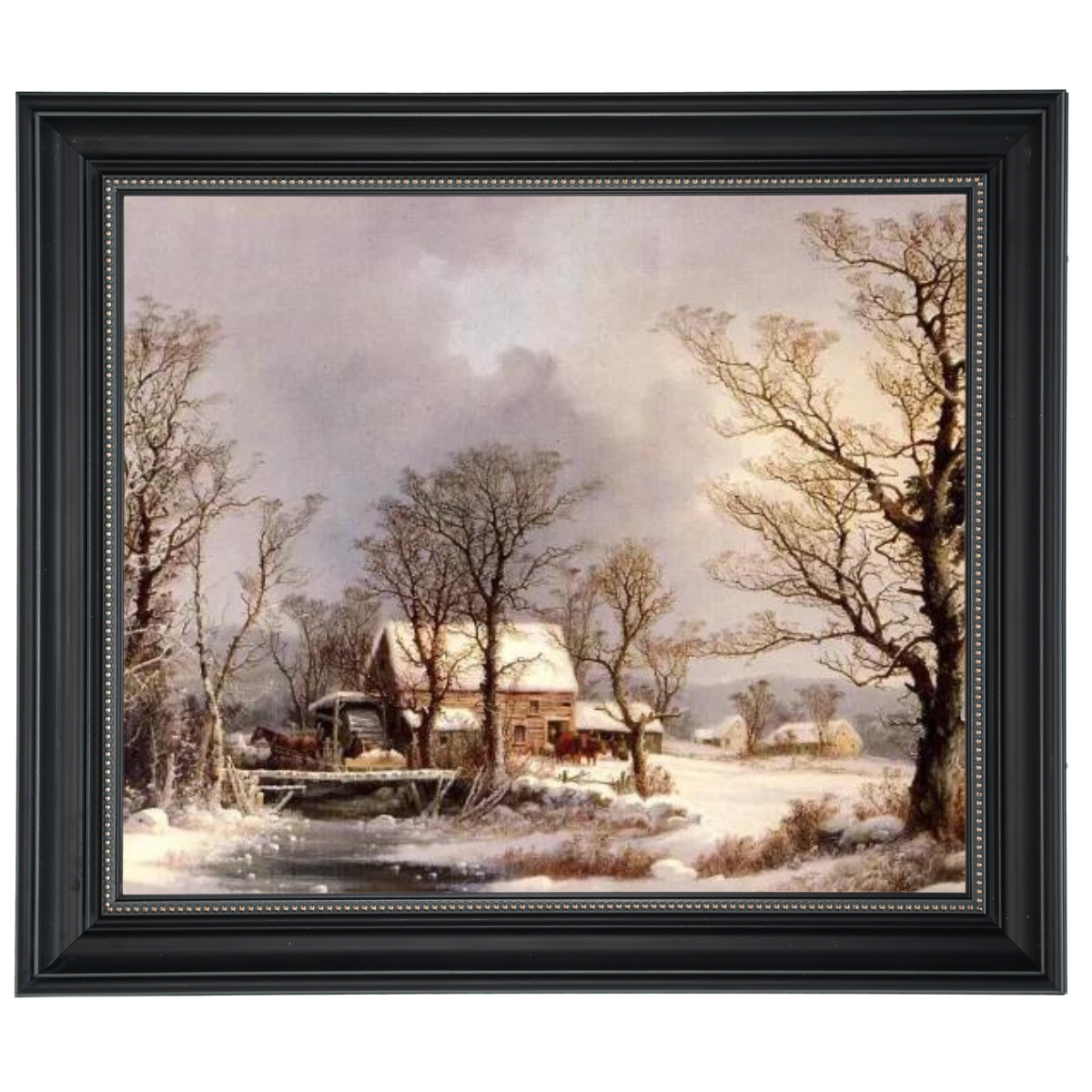 Winter auf dem Land, die alte Getreidemühle - Vintage Wandkunstdrucke Dekor für Wohnzimmer