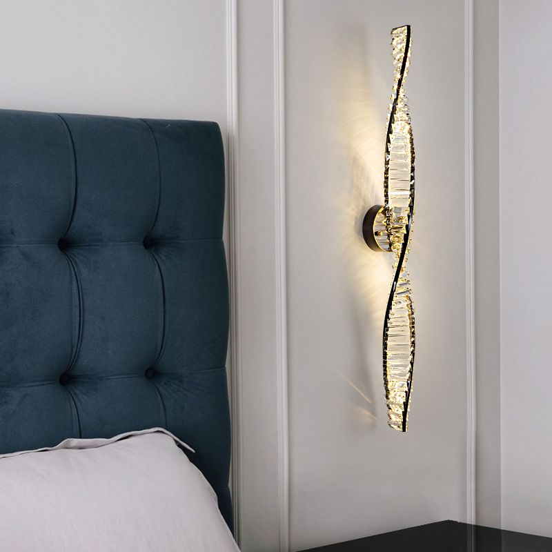 Kristy Modern DNA LED Wandleuchte Schwarz/Gold Wohn/Schlafzimmer Metall/Kristall