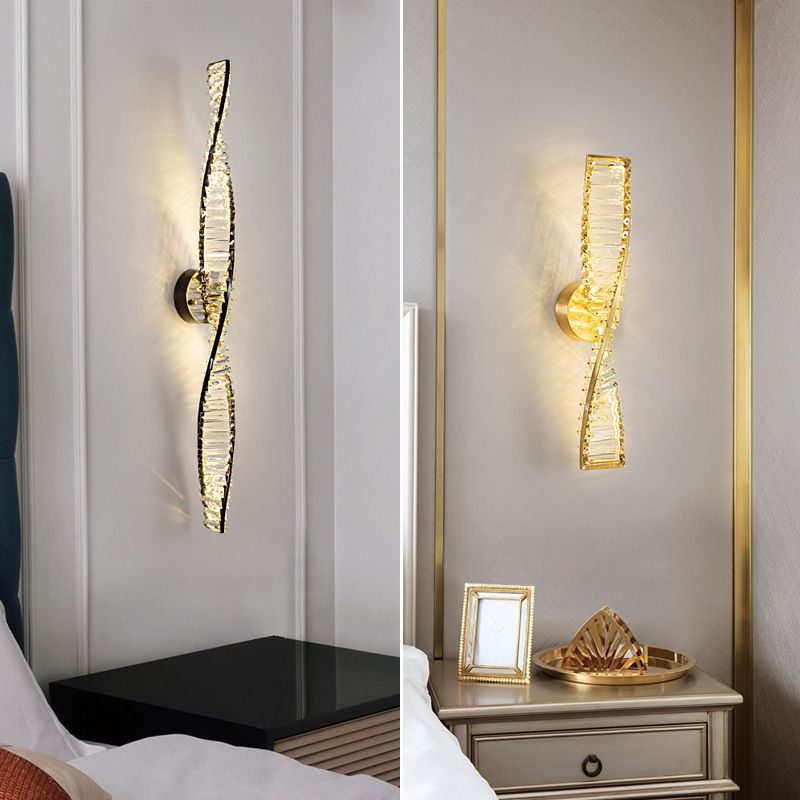 Kristy Modern DNA LED Wandleuchte Schwarz/Gold Wohn/Schlafzimmer Metall/Kristall