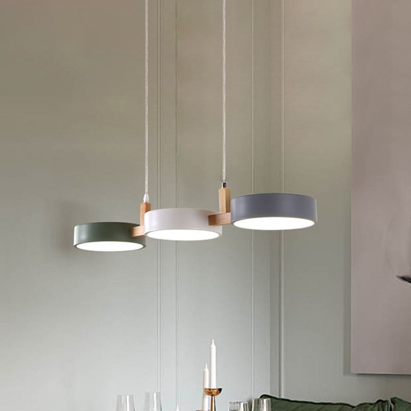 Morandi Design LED Pendelleuchte 3 Flamming Weiß Wohnzimmer Holz/Metall