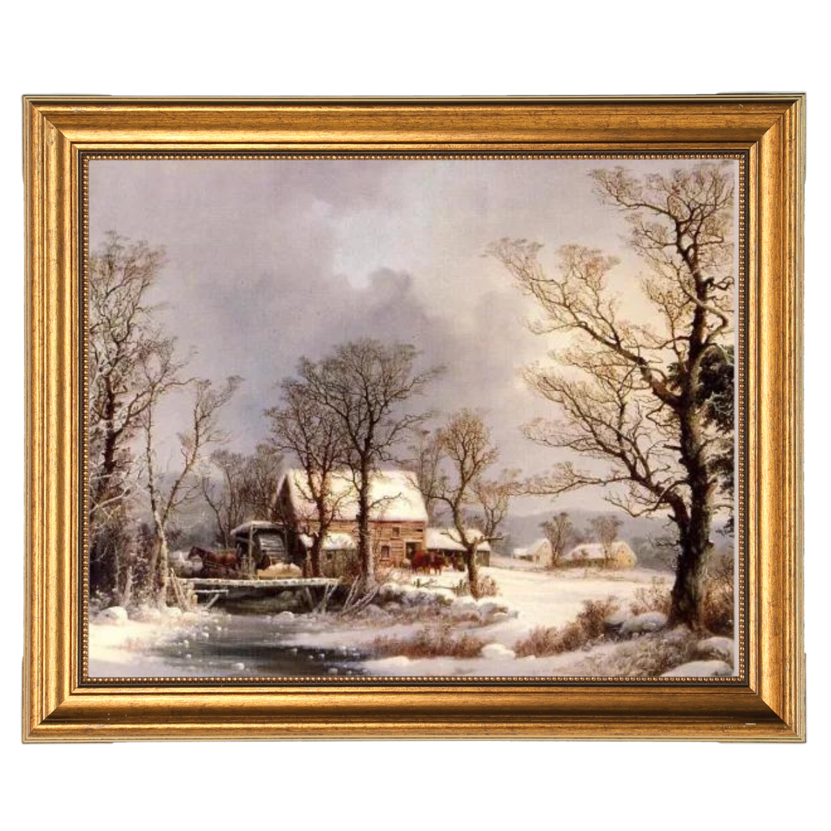 Winter auf dem Land, die alte Getreidemühle - Vintage Wandkunstdrucke Dekor für Wohnzimmer