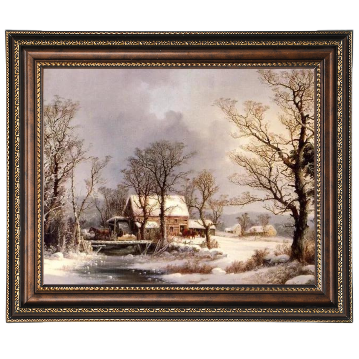 Winter auf dem Land, die alte Getreidemühle - Vintage Wandkunstdrucke Dekor für Wohnzimmer