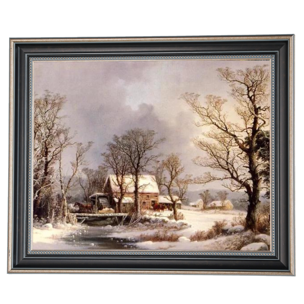 Winter auf dem Land, die alte Getreidemühle - Vintage Wandkunstdrucke Dekor für Wohnzimmer