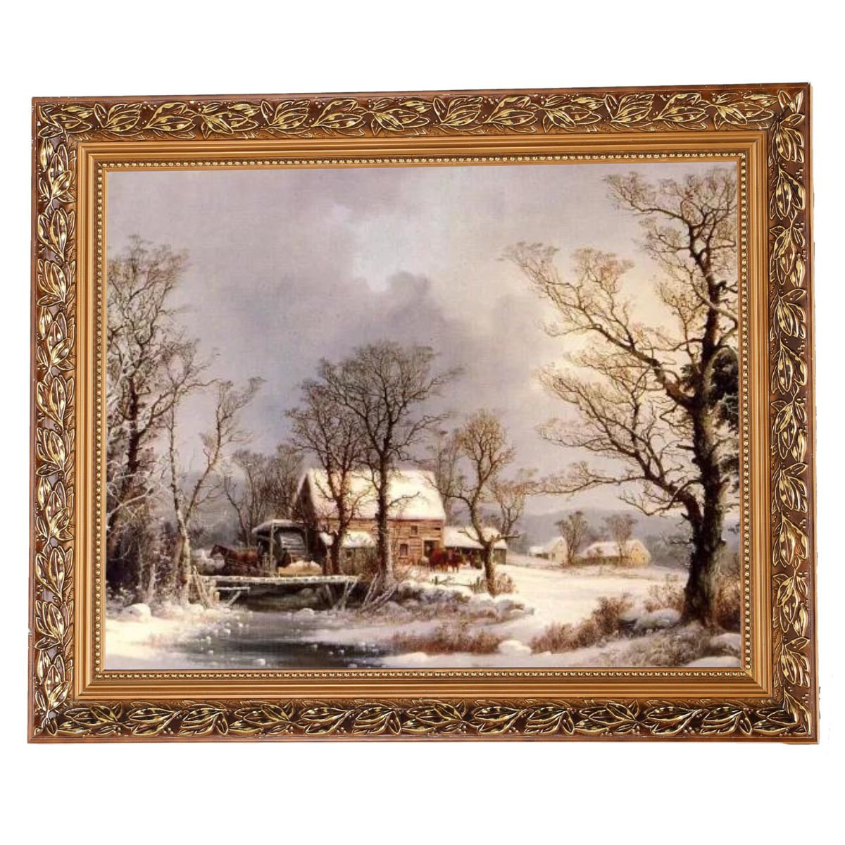 Winter auf dem Land, die alte Getreidemühle - Vintage Wandkunstdrucke Dekor für Wohnzimmer