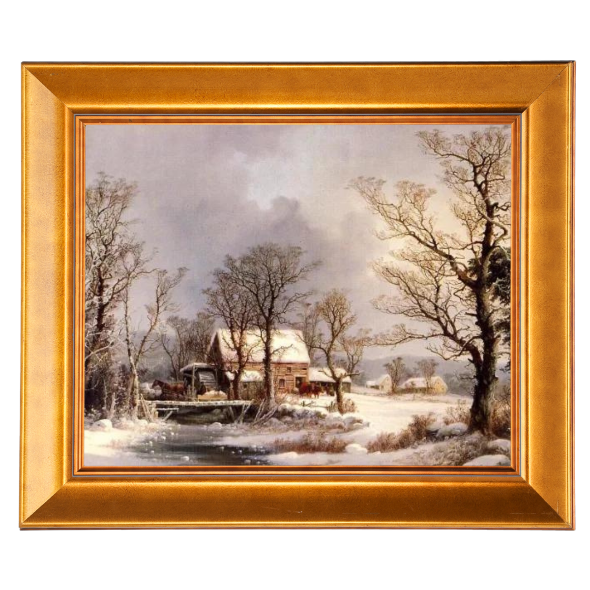 Winter auf dem Land, die alte Getreidemühle - Vintage Wandkunstdrucke Dekor für Wohnzimmer