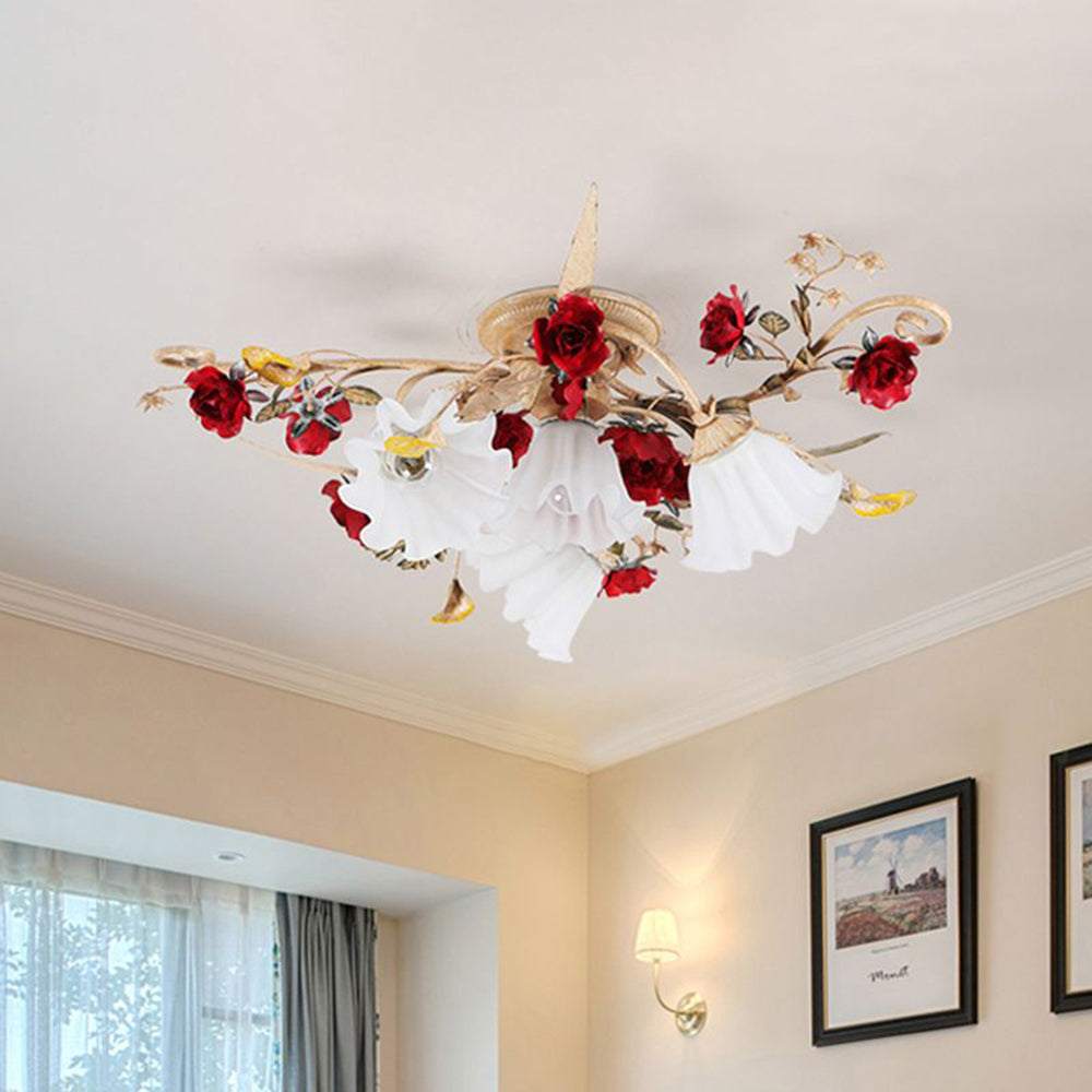Olivia Amerikanisch Rustikale Blume Metall Deckenleuchte Weiß Wohnzimmer