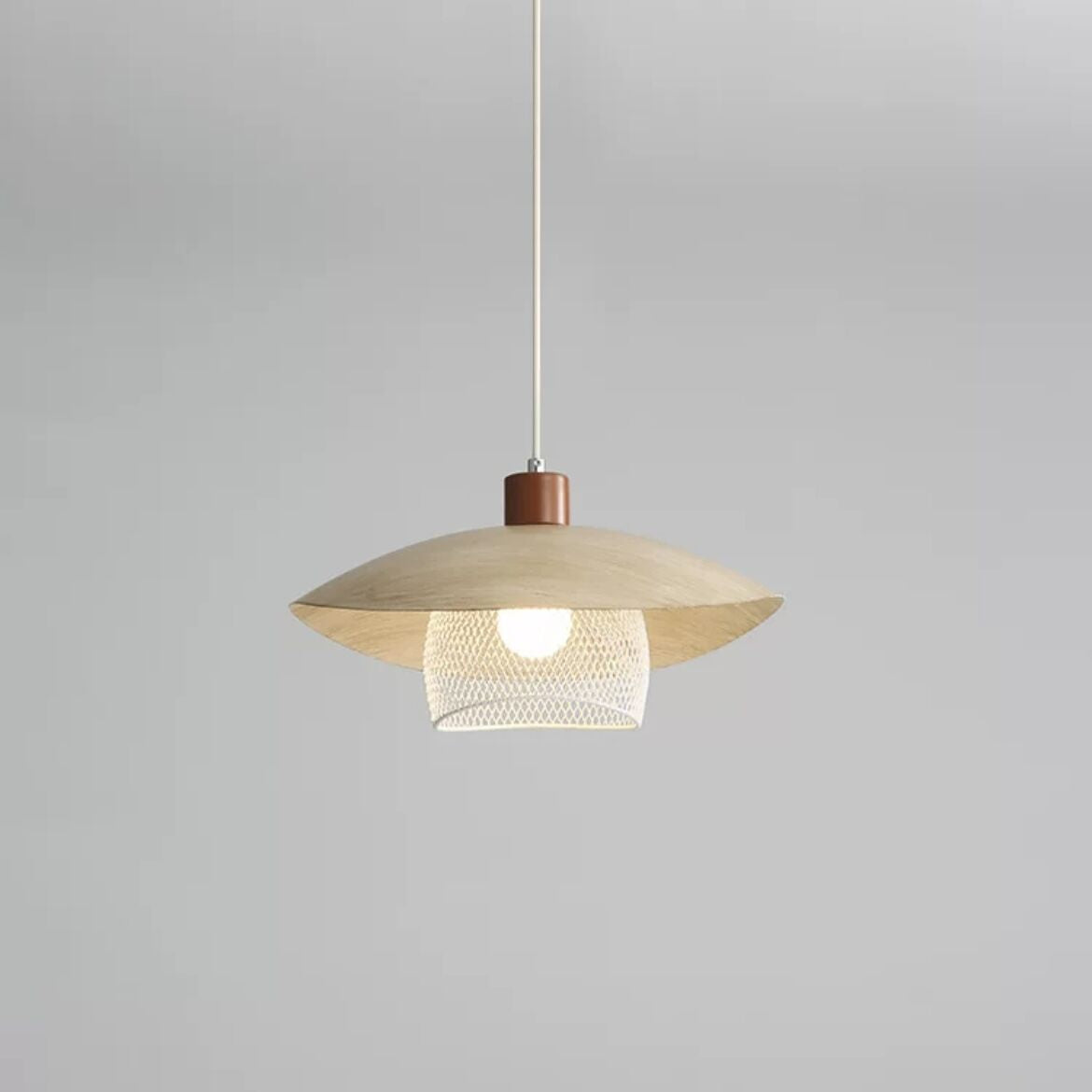 Eveline Modern LED Pendelleuchte Beige Grün Holz Metall Wohnzimmer