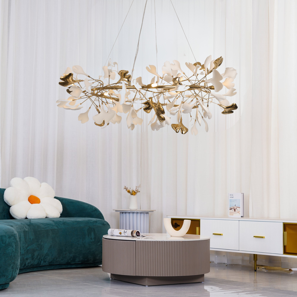 Olivia GinkLuxe Moderner gold LED Kronleuchter, aus Metall&Keramik