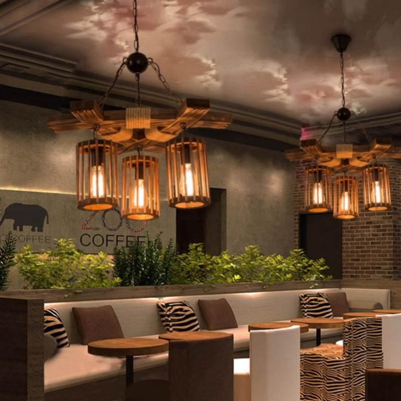 Austin Retro LED Kronleuchter Holz Restaurant/Wohnzimmer/Bar