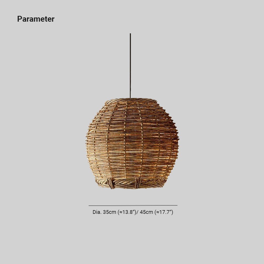 Muto Retro LED Pendelleuchte Holz Rattan Wohnzimmer/Restaurant