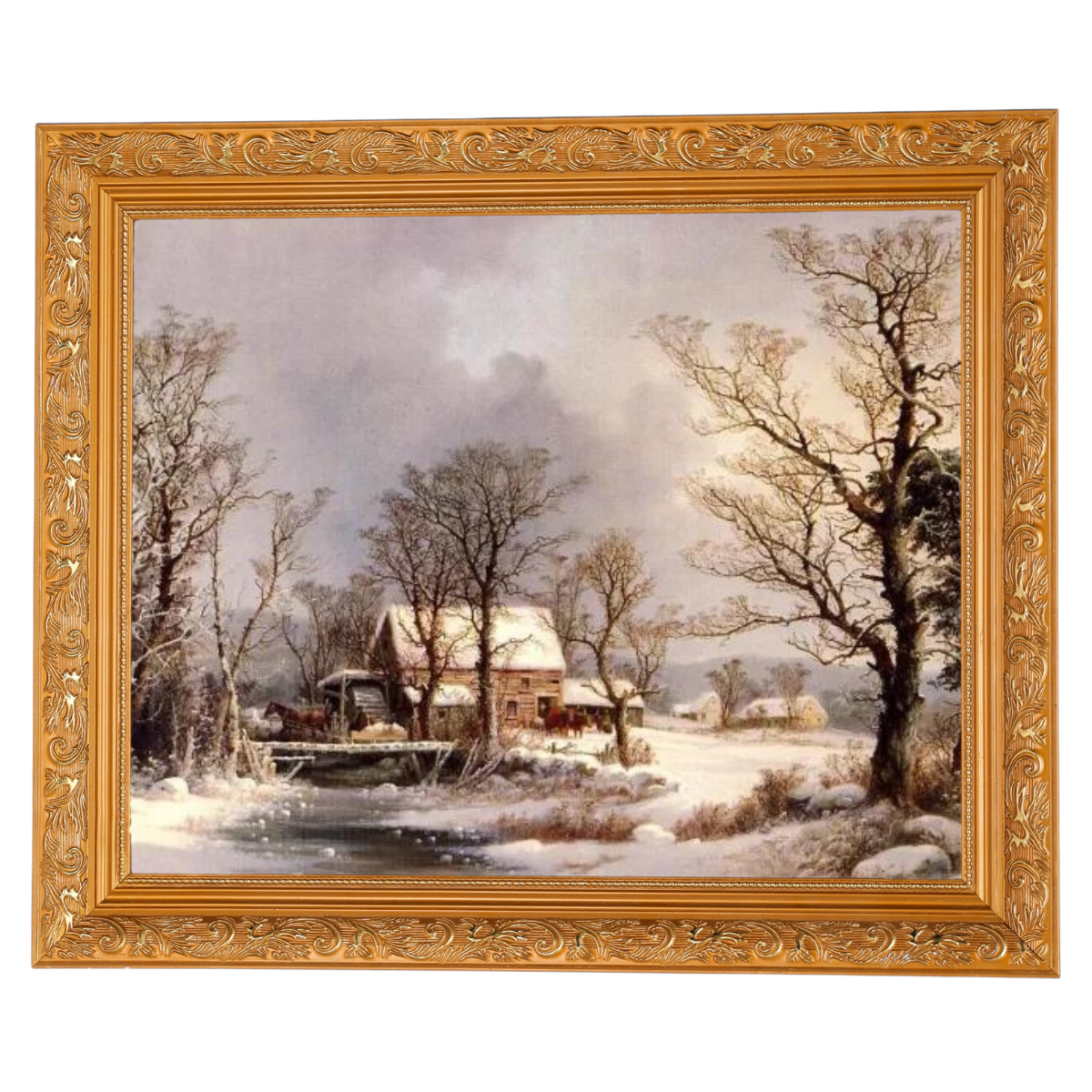 Winter auf dem Land, die alte Getreidemühle - Vintage Wandkunstdrucke Dekor für Wohnzimmer