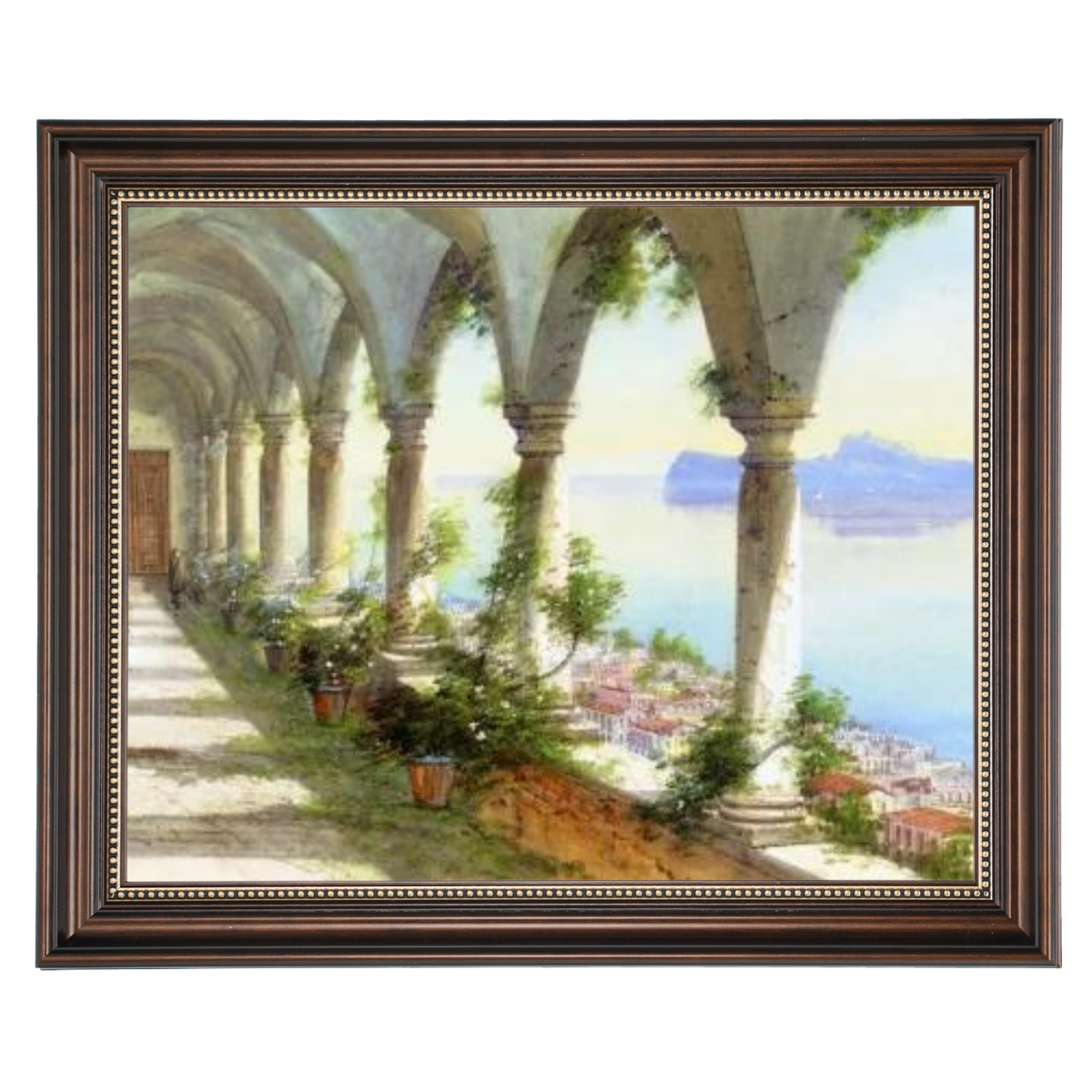 Eine Säulenhalle mit Blick auf die Insel Capri - Vintage Wandkunstdrucke Dekor für Wohnzimmer