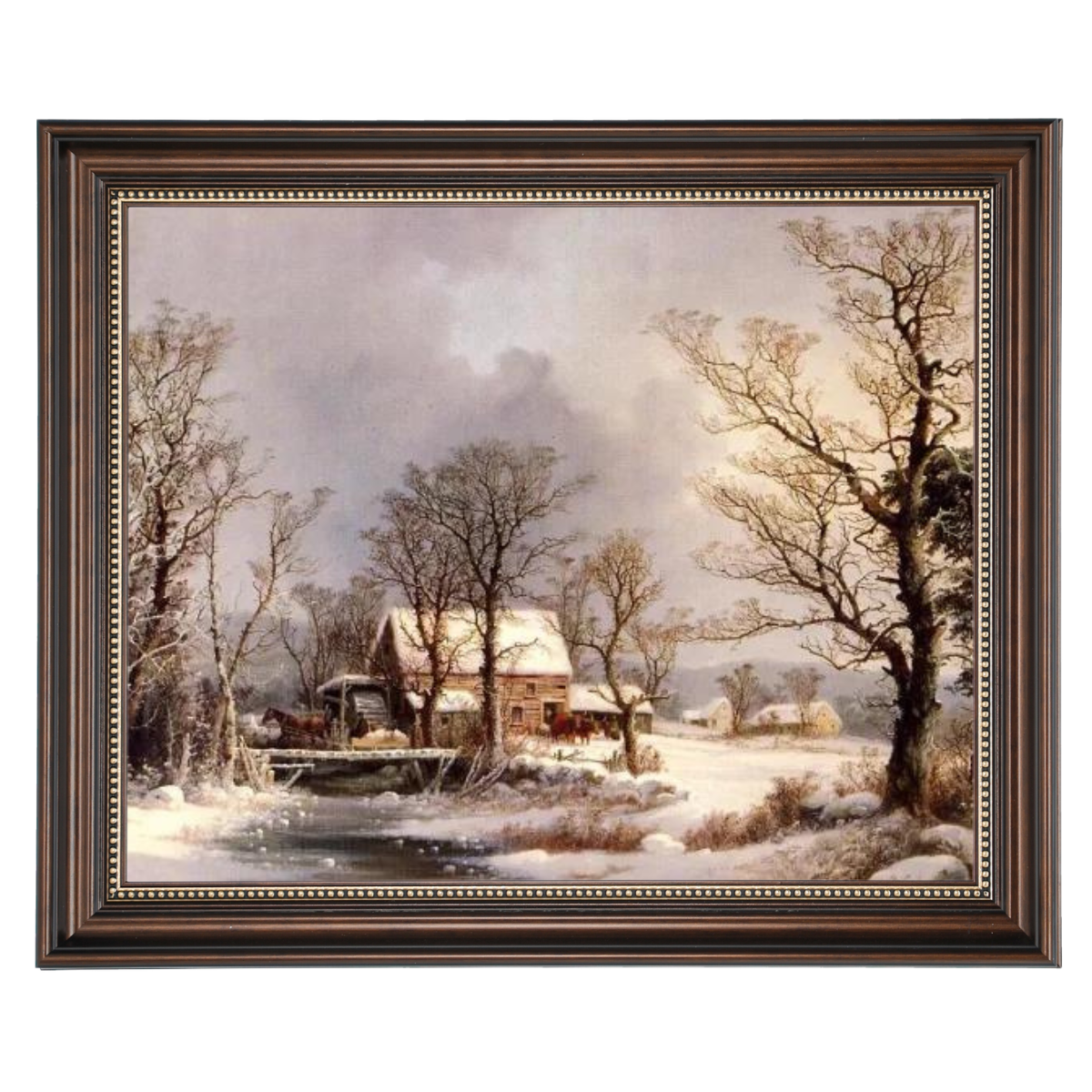 Winter auf dem Land, die alte Getreidemühle - Vintage Wandkunstdrucke Dekor für Wohnzimmer