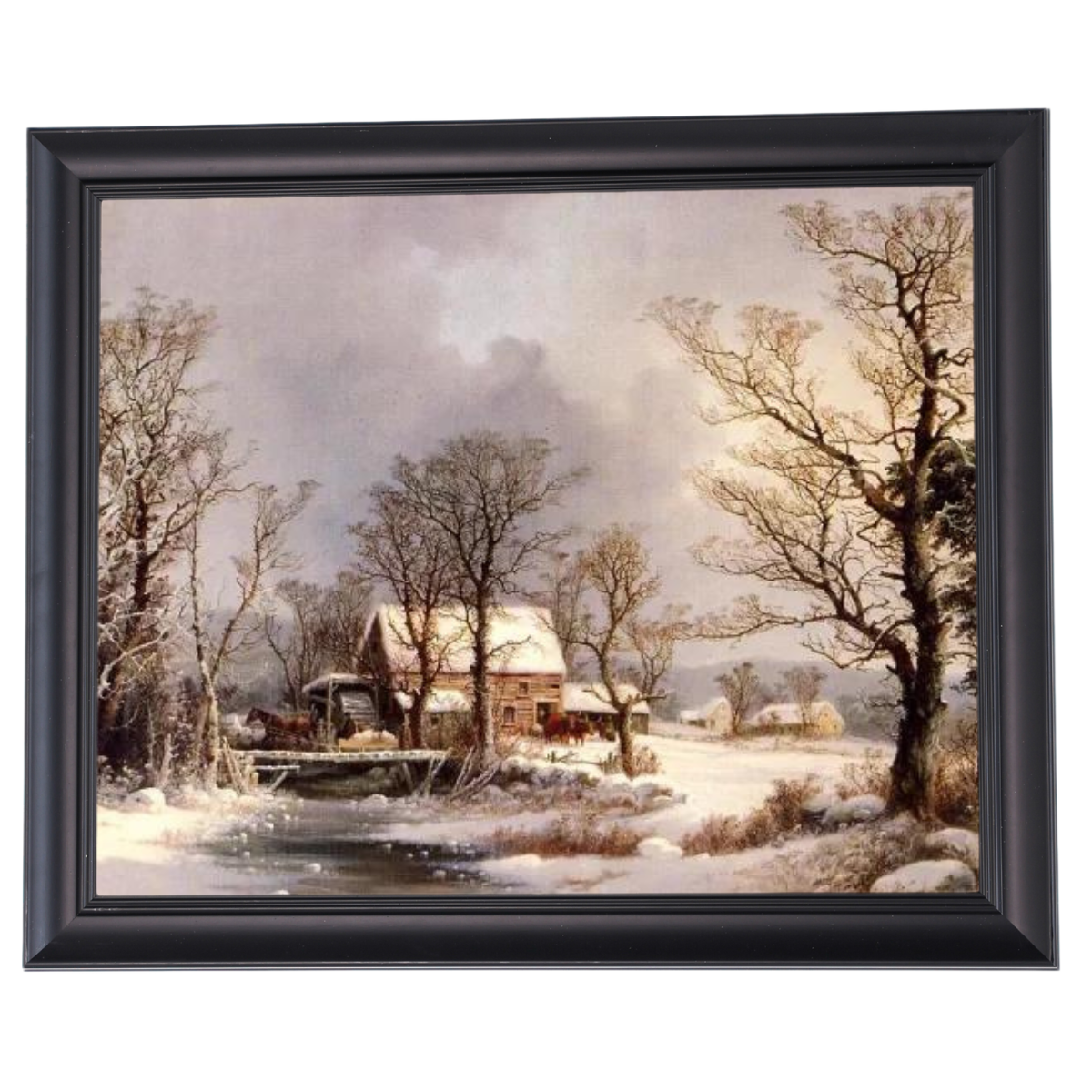 Winter auf dem Land, die alte Getreidemühle - Vintage Wandkunstdrucke Dekor für Wohnzimmer