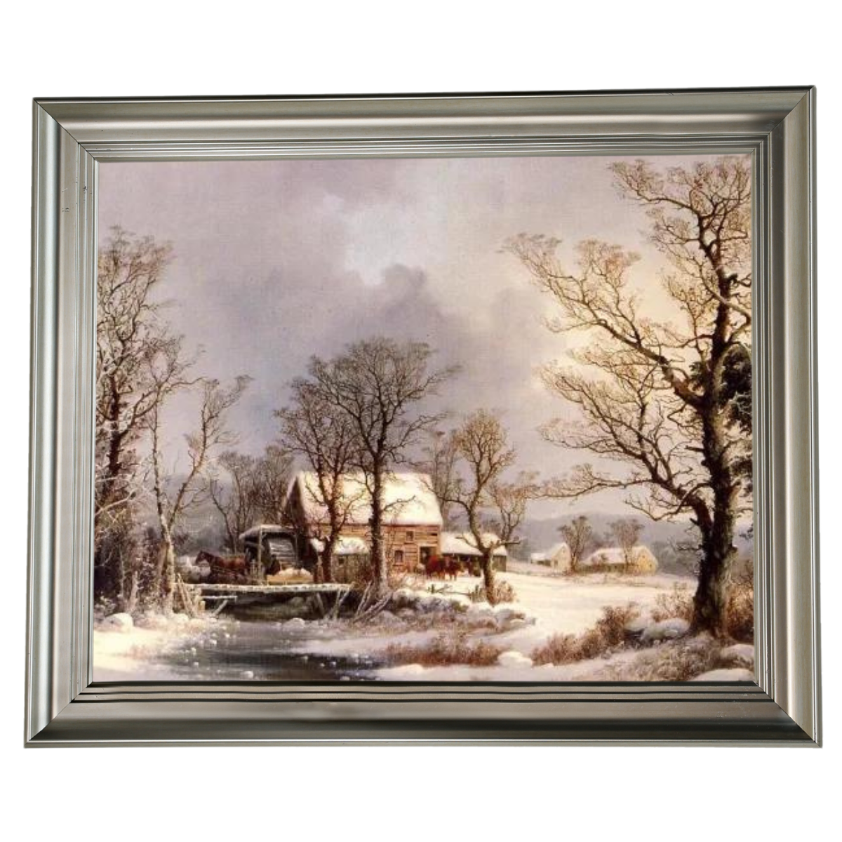 Winter auf dem Land, die alte Getreidemühle - Vintage Wandkunstdrucke Dekor für Wohnzimmer