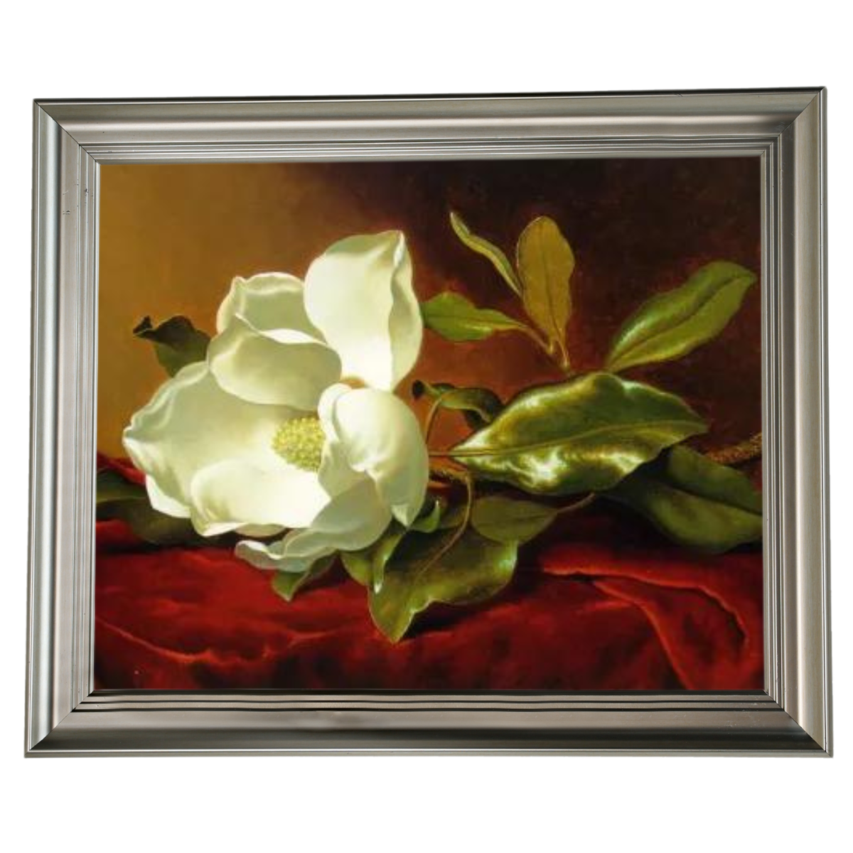 A Magnolia on Red Velvet- Romantisch Wandkunstdrucke Dekor für Wohnzimmer