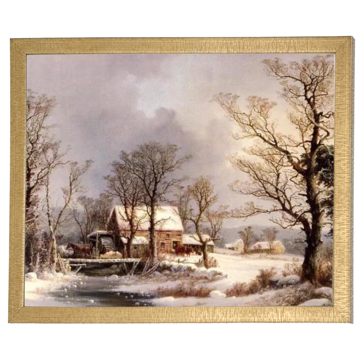 Winter auf dem Land, die alte Getreidemühle - Vintage Wandkunstdrucke Dekor für Wohnzimmer