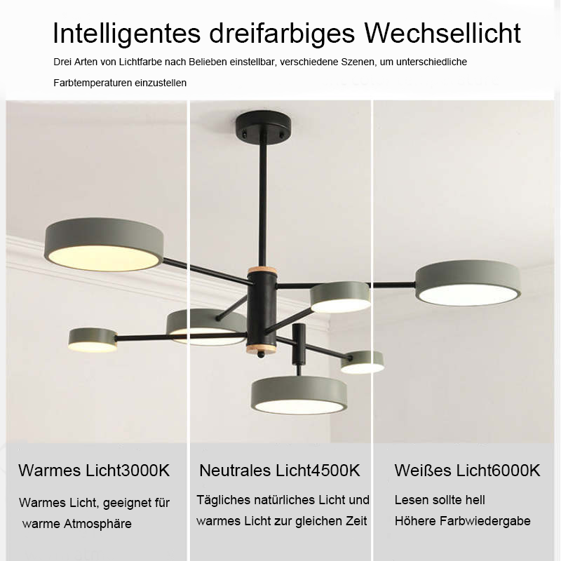 Modern LED Pendelleuchte Gold/Weiß/Grau Wohn/Schlaf/Esszimmer Esstisch Metall&Holz 3 Farbwechsel Per Schalter