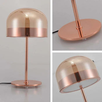 Hailie Minimalistische Pilz Glas/Metall Tischlampe, Schwarz/Rose Gold