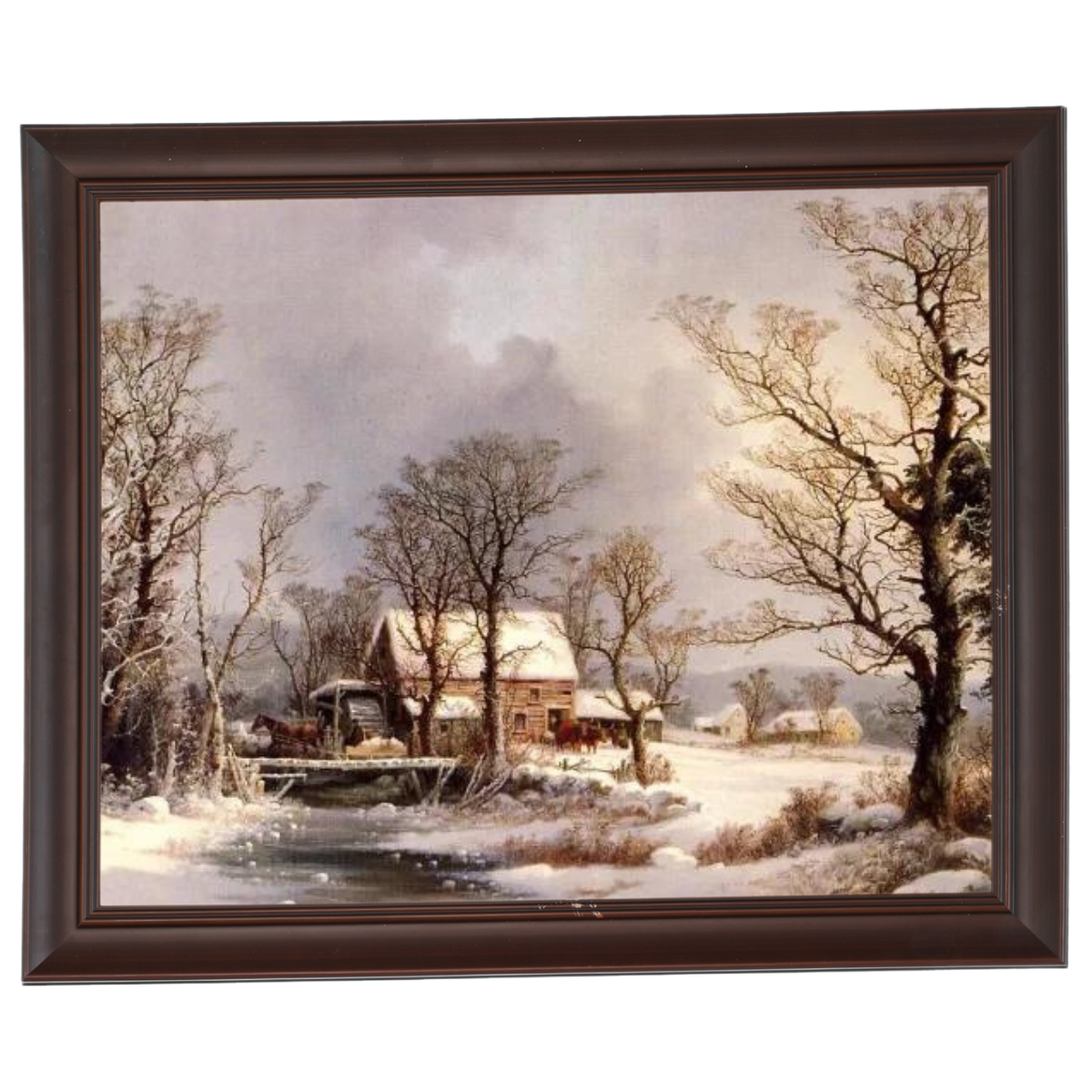 Winter auf dem Land, die alte Getreidemühle - Vintage Wandkunstdrucke Dekor für Wohnzimmer