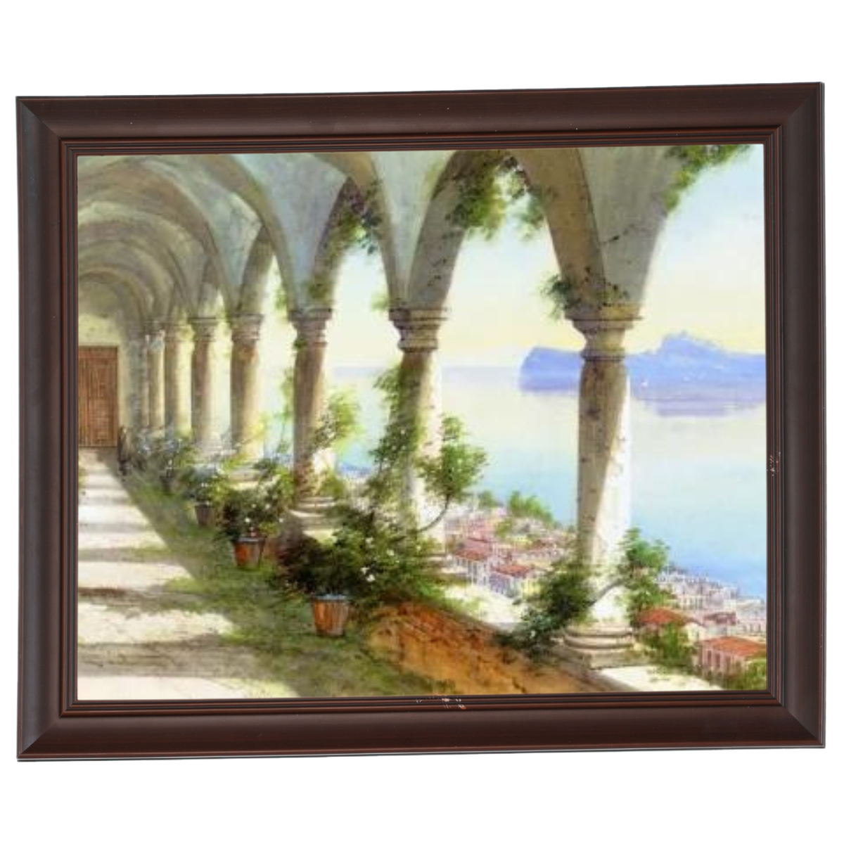 Eine Säulenhalle mit Blick auf die Insel Capri - Vintage Wandkunstdrucke Dekor für Wohnzimmer