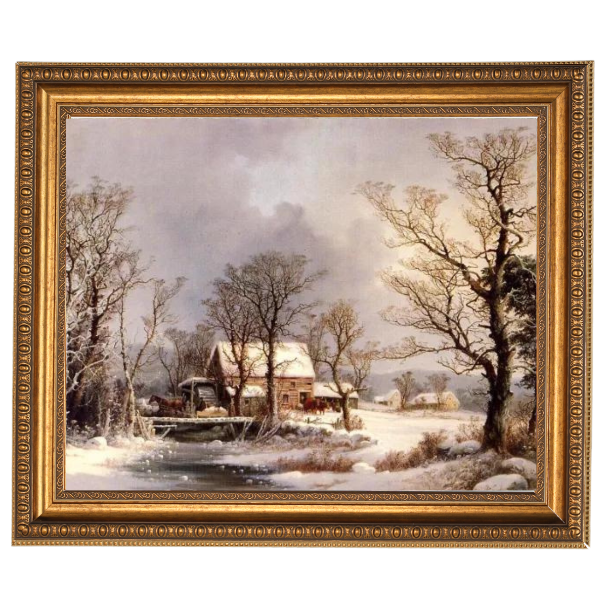 Winter auf dem Land, die alte Getreidemühle - Vintage Wandkunstdrucke Dekor für Wohnzimmer