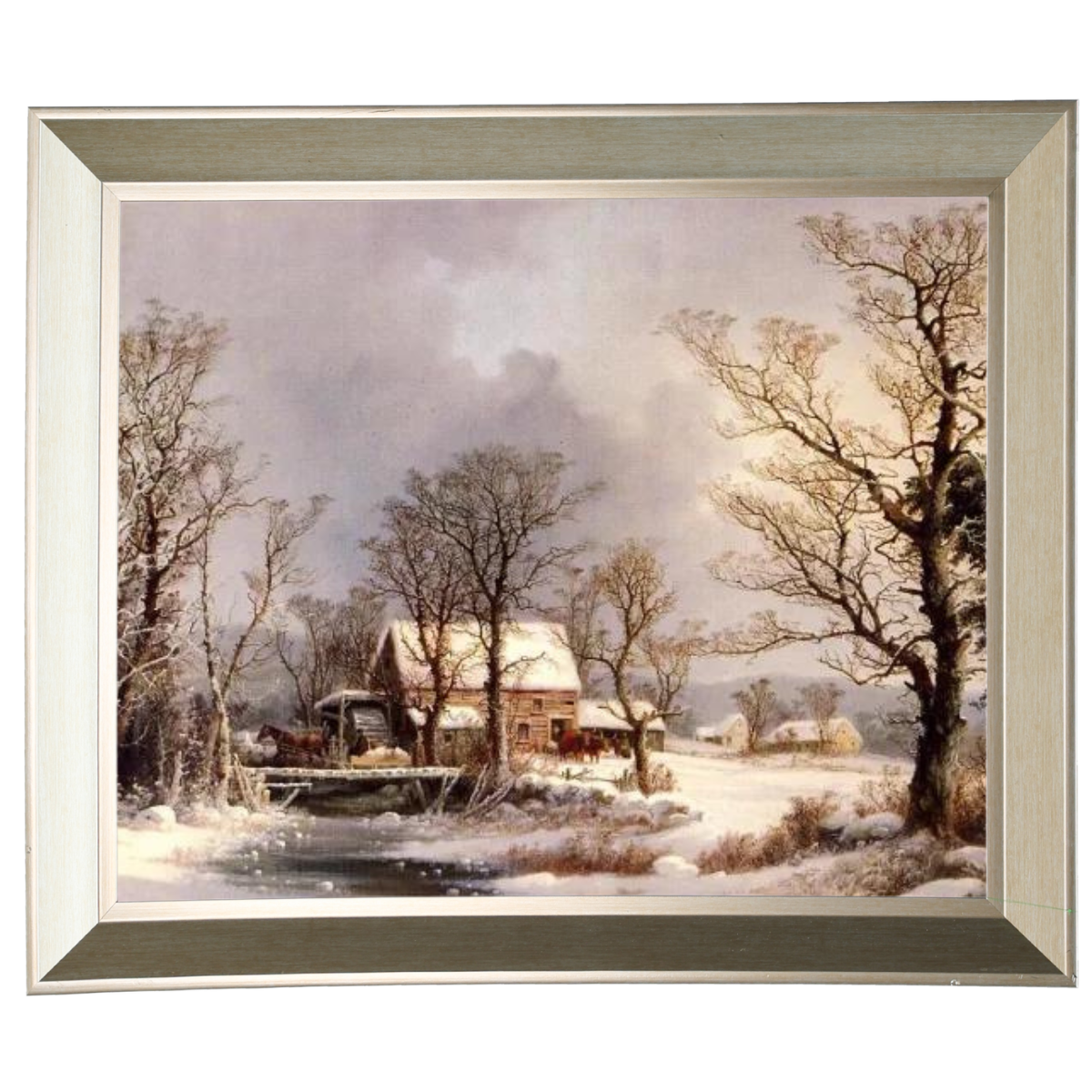 Winter auf dem Land, die alte Getreidemühle - Vintage Wandkunstdrucke Dekor für Wohnzimmer