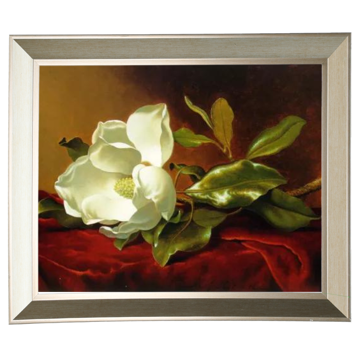 A Magnolia on Red Velvet- Romantisch Wandkunstdrucke Dekor für Wohnzimmer