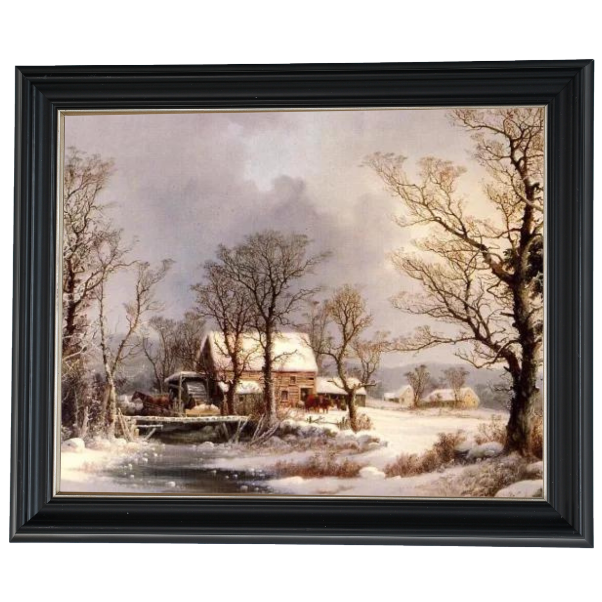 Winter auf dem Land, die alte Getreidemühle - Vintage Wandkunstdrucke Dekor für Wohnzimmer