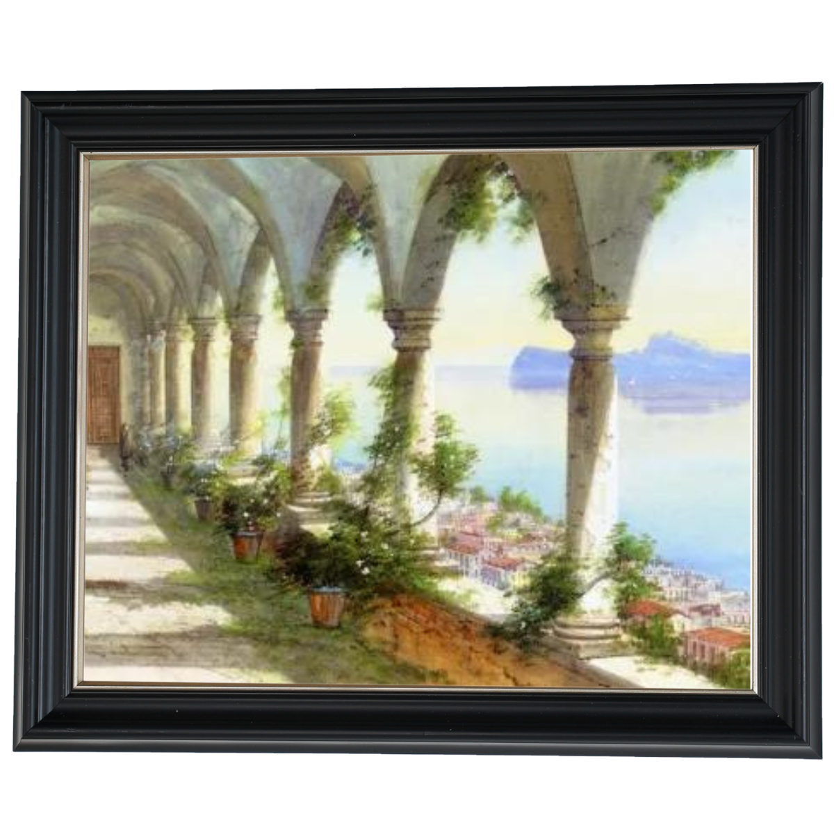 Eine Säulenhalle mit Blick auf die Insel Capri - Vintage Wandkunstdrucke Dekor für Wohnzimmer