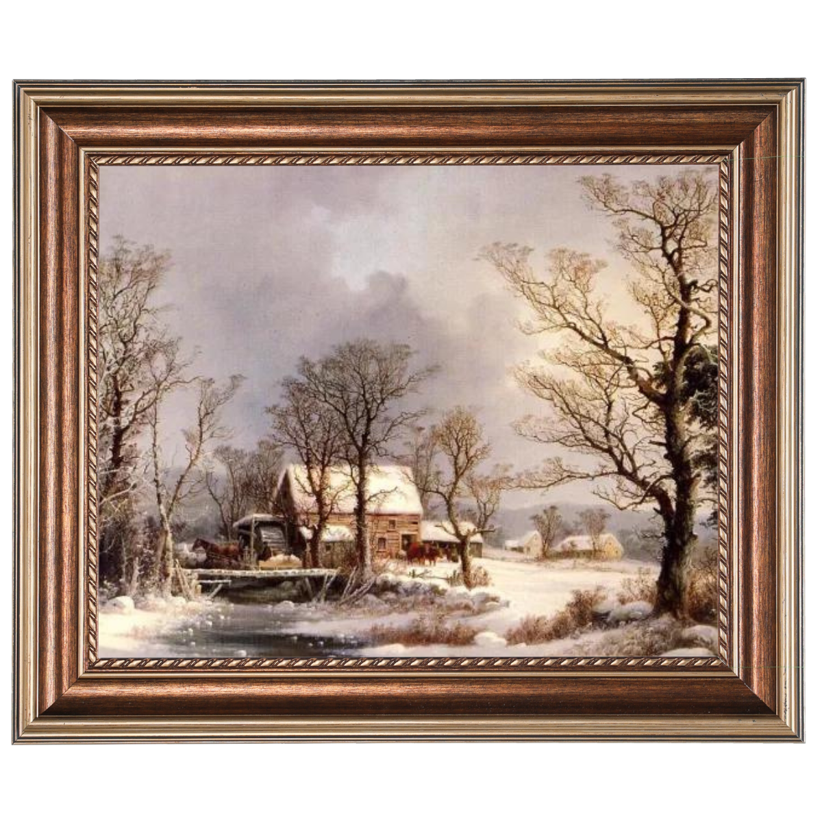 Winter auf dem Land, die alte Getreidemühle - Vintage Wandkunstdrucke Dekor für Wohnzimmer