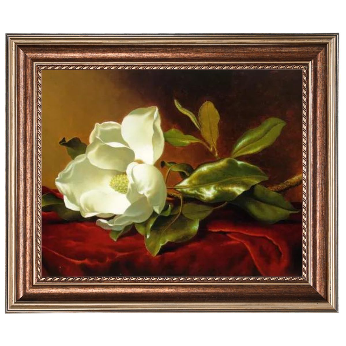 A Magnolia on Red Velvet- Romantisch Wandkunstdrucke Dekor für Wohnzimmer