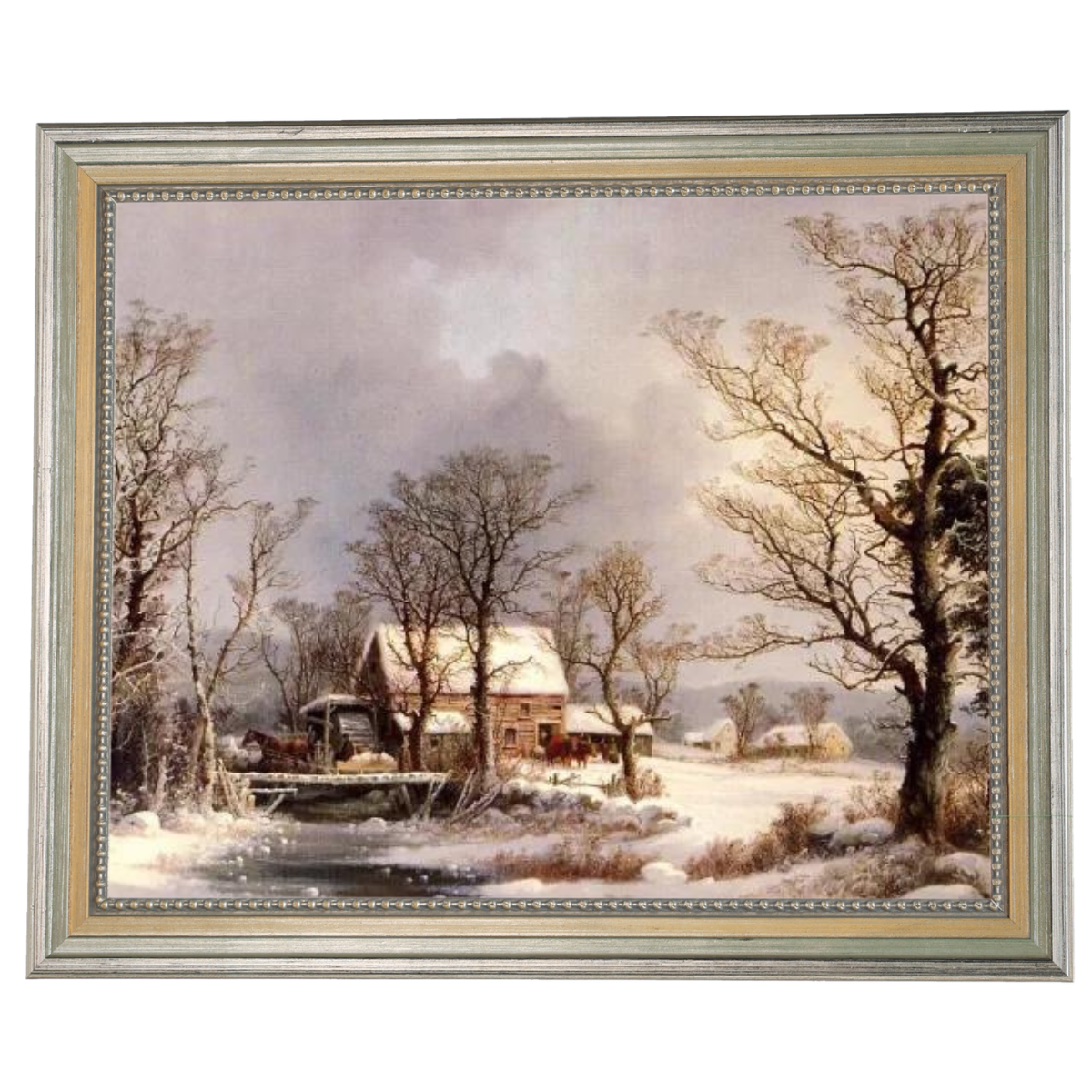 Winter auf dem Land, die alte Getreidemühle - Vintage Wandkunstdrucke Dekor für Wohnzimmer