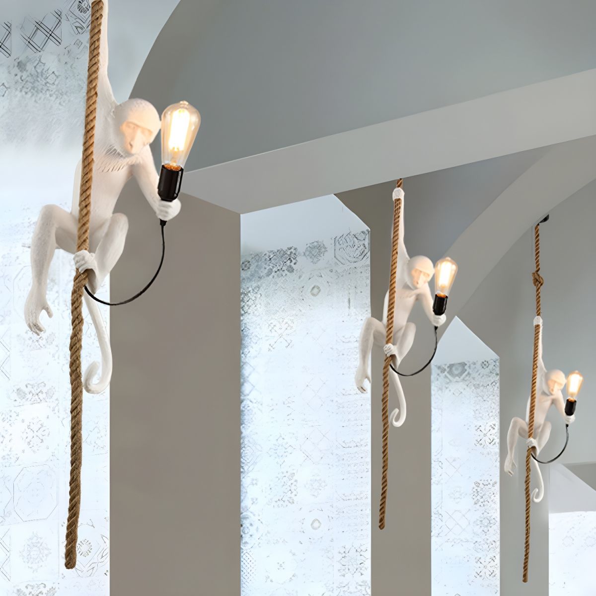 Alessio Retro Harz Affe hängende Pendelleuchte Weiß Wohnzimmer