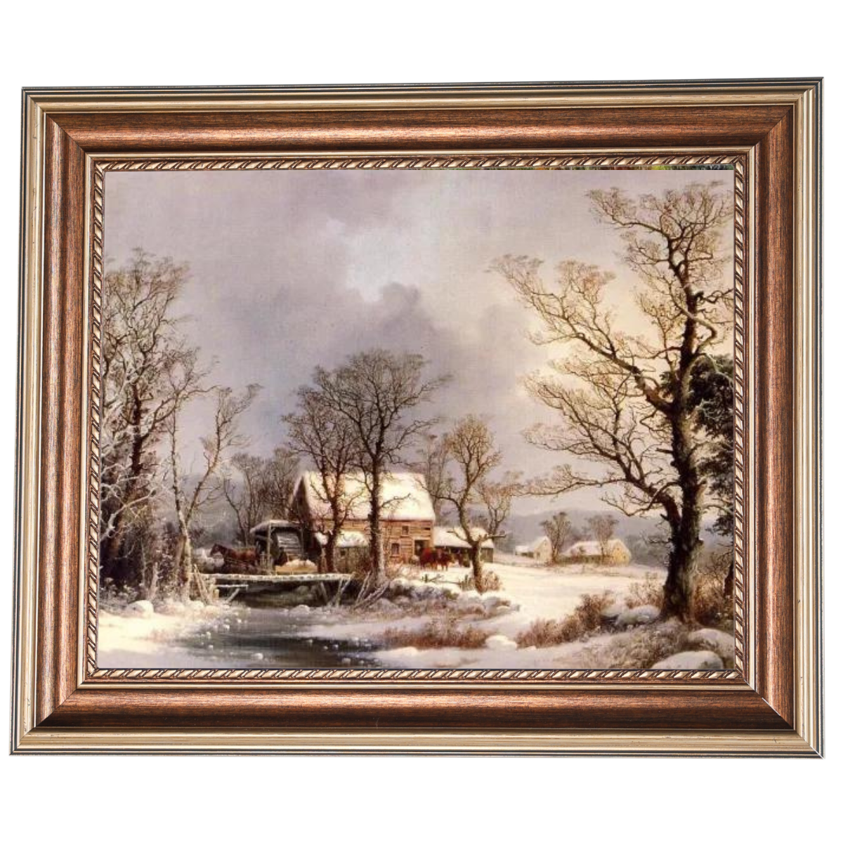 Winter auf dem Land, die alte Getreidemühle - Vintage Wandkunstdrucke Dekor für Wohnzimmer