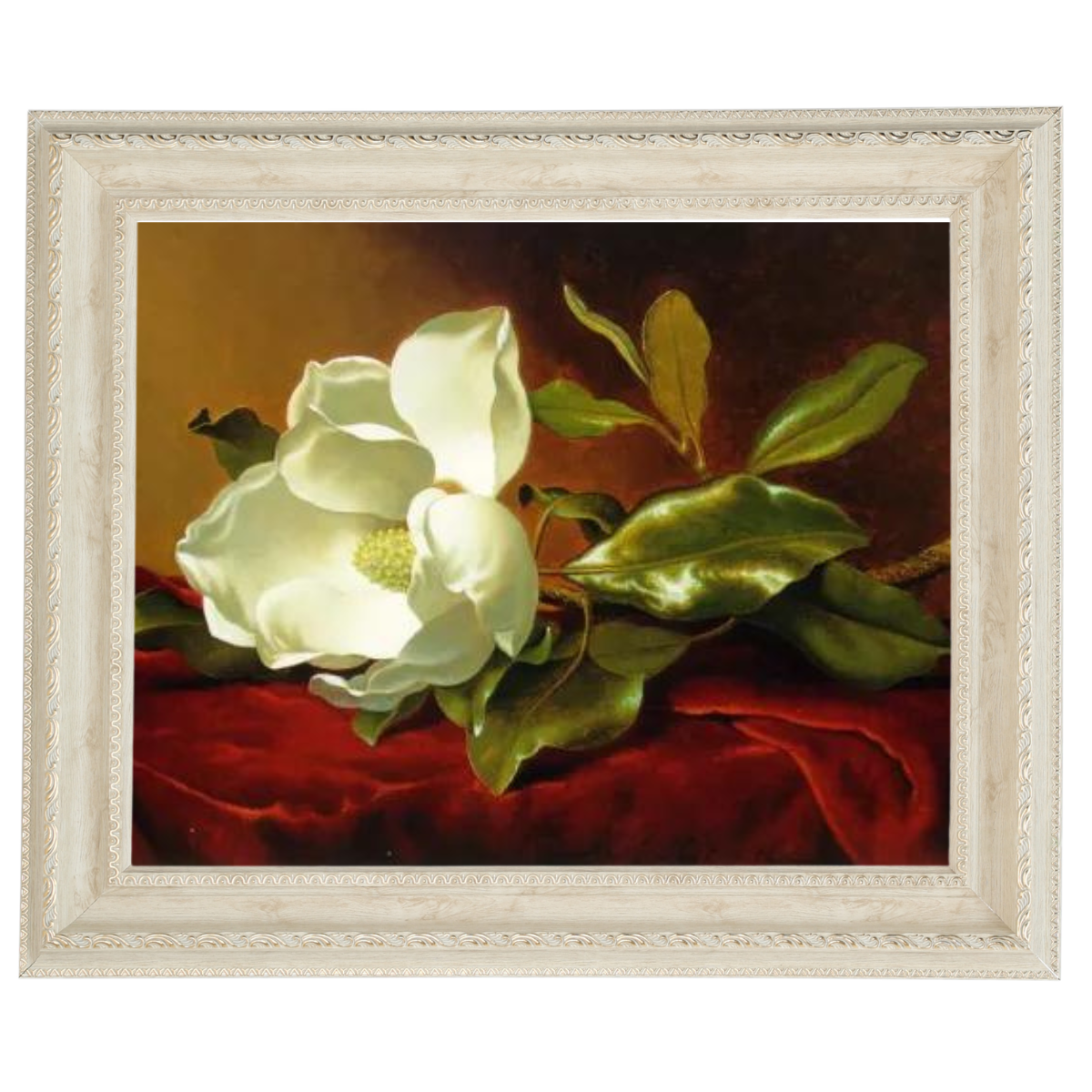 A Magnolia on Red Velvet- Romantisch Wandkunstdrucke Dekor für Wohnzimmer