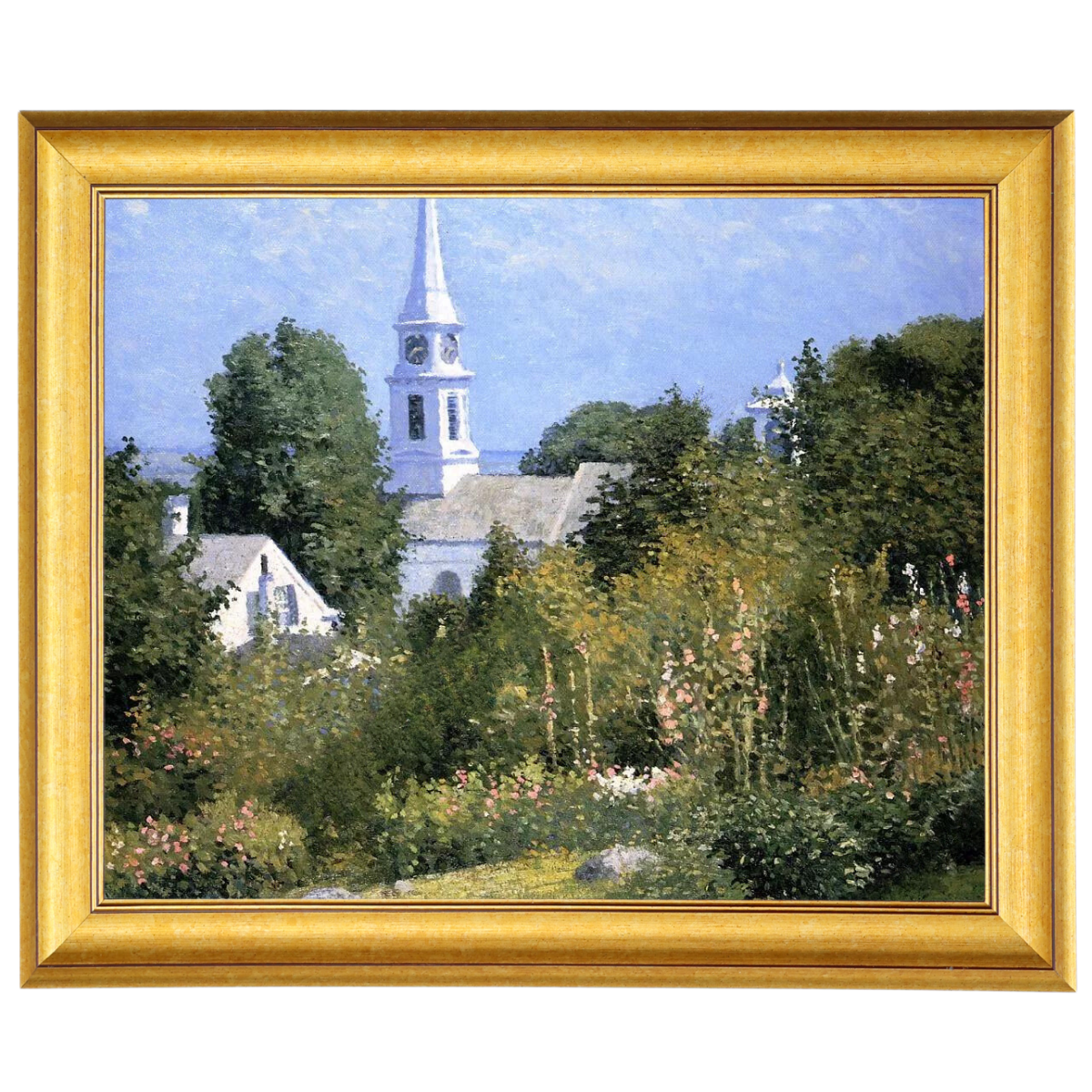 Hollyhocks Garden, Mystic, Connecticut - Landhausstil Wandkunstdrucke Dekor für Wohnzimmer