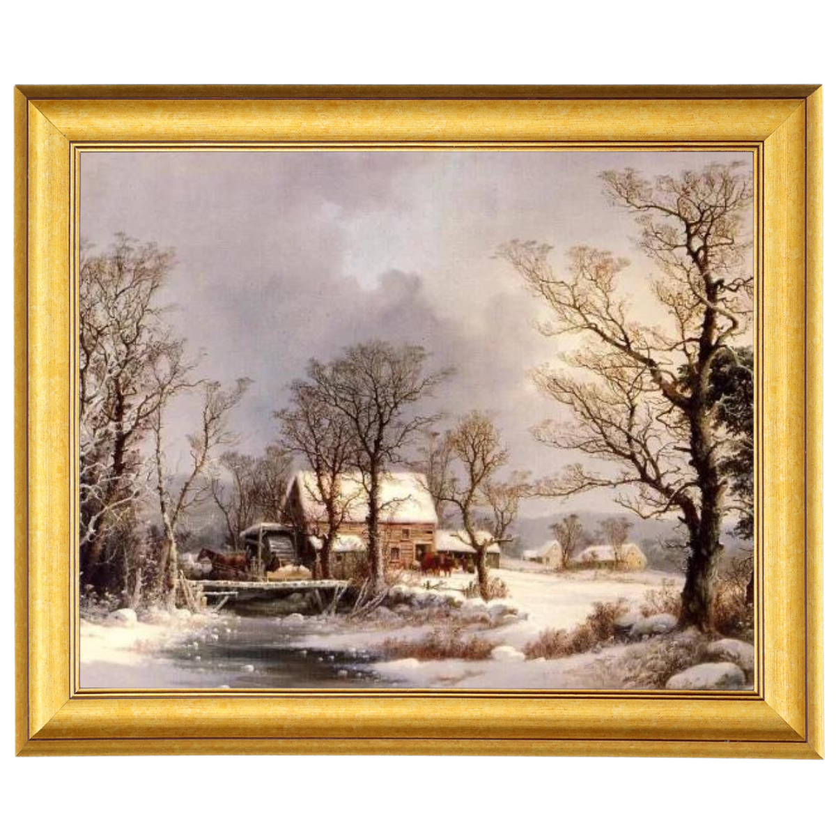 Winter auf dem Land, die alte Getreidemühle - Vintage Wandkunstdrucke Dekor für Wohnzimmer