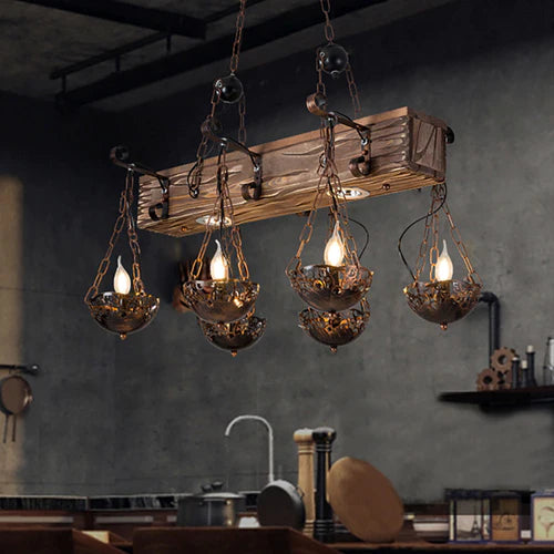 Austin Industrielle LED Pendelleuchte Bronze Schlaf/Esszimmer Holz