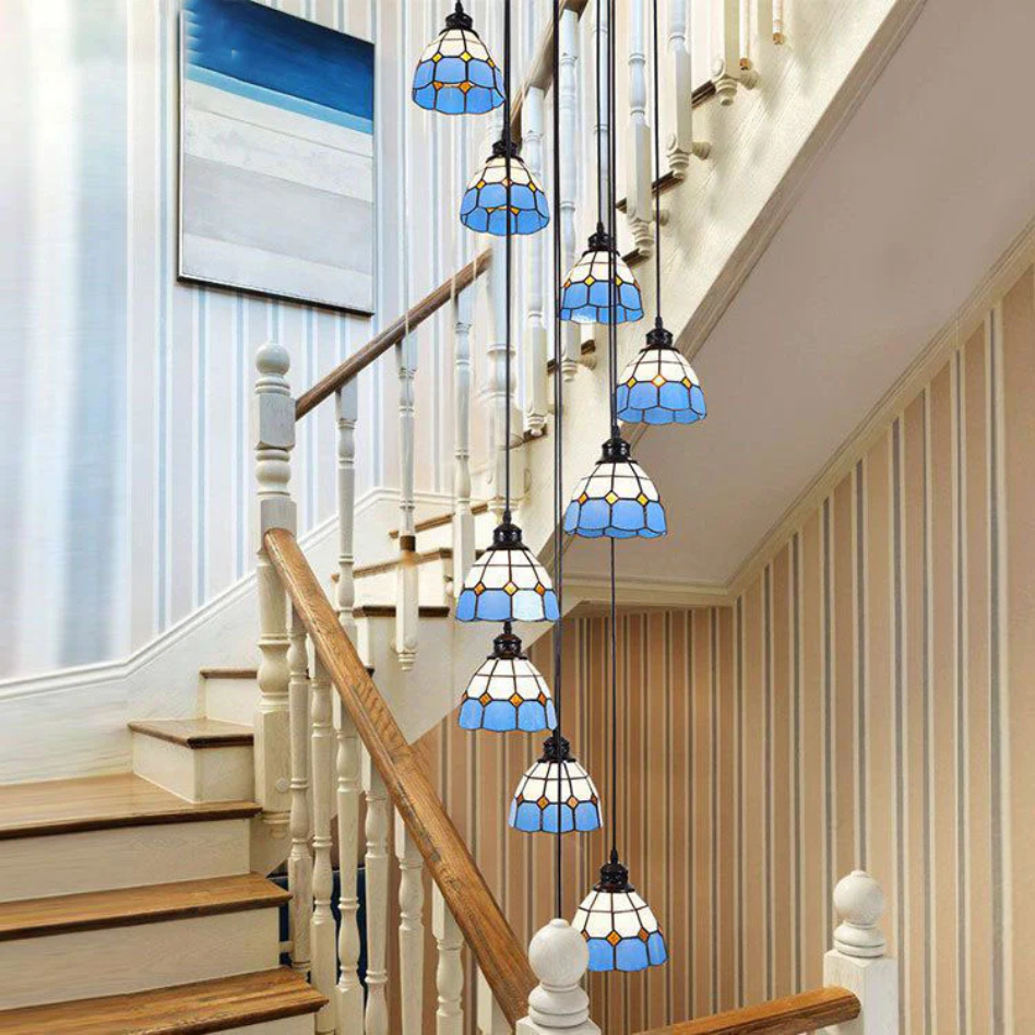 Eryn Retro LED Kronleuchter Blau Orange Metall Glas Wohnzimmer