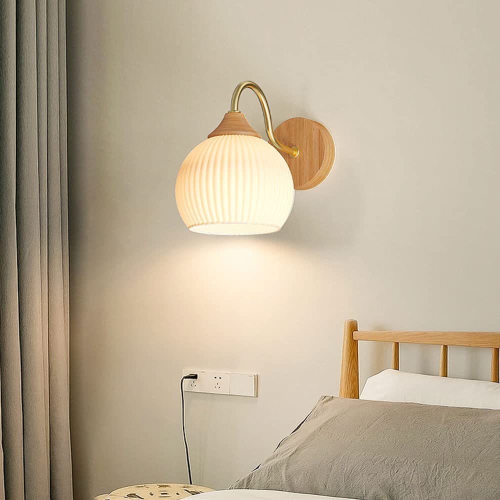 Ozawa Nordic Minimalistische LED Wandleuchte, Glas, Holz, Schlafzimmer, Balkon