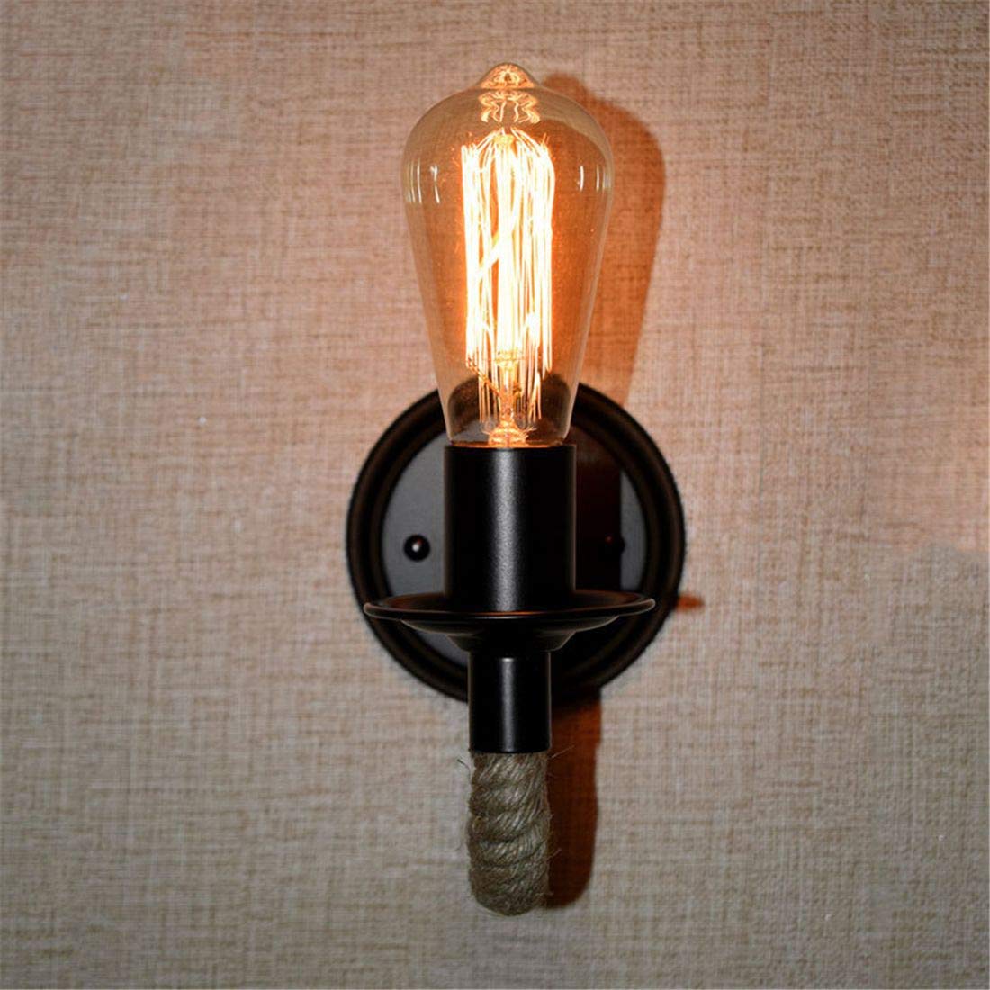 Epoch Vintage Indoor Wandlampe Schwarz Metall/Seil Indoor/Flur