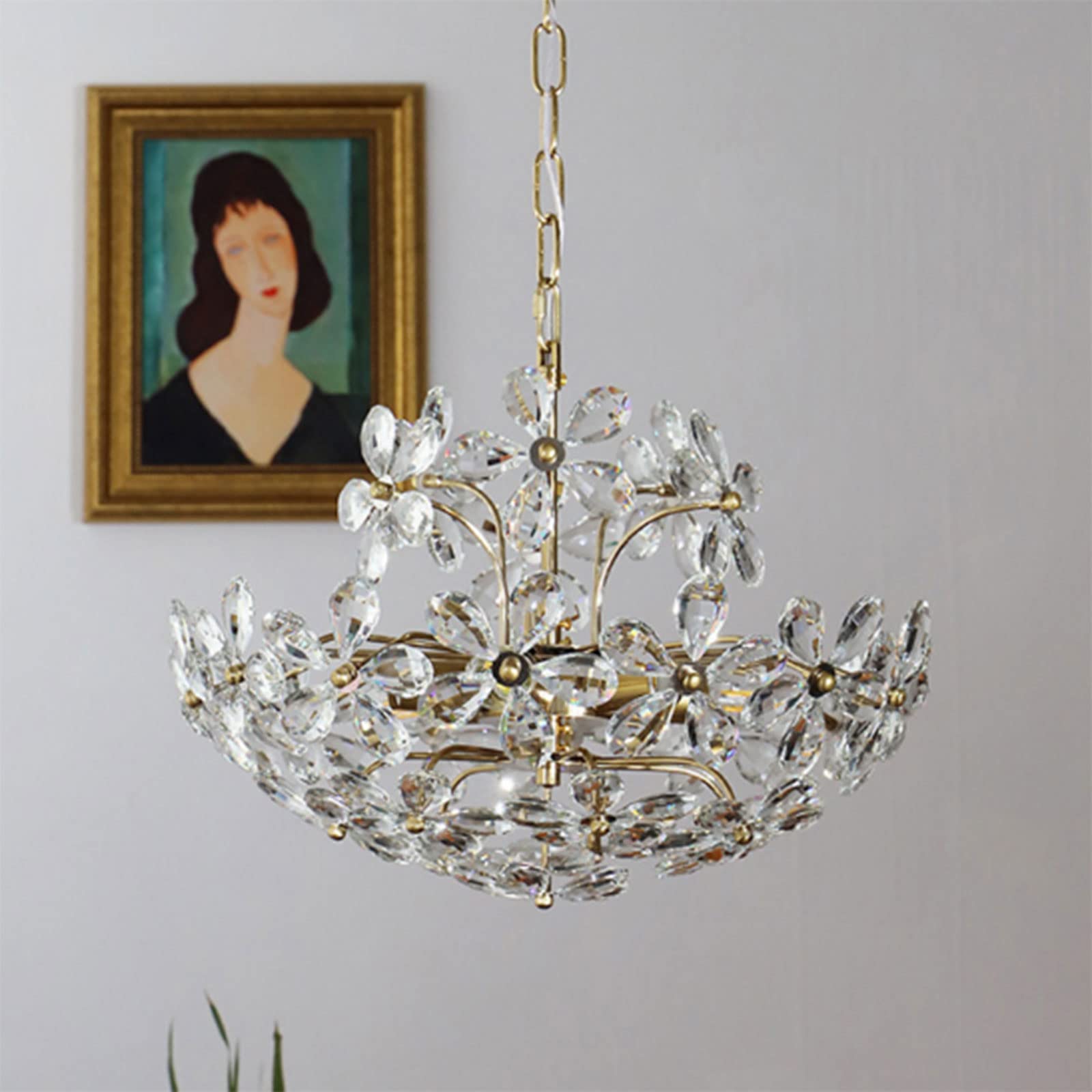 Félicie Retro Vintage Gold Blume Kristall Pendelleuchte Wohnzimmer