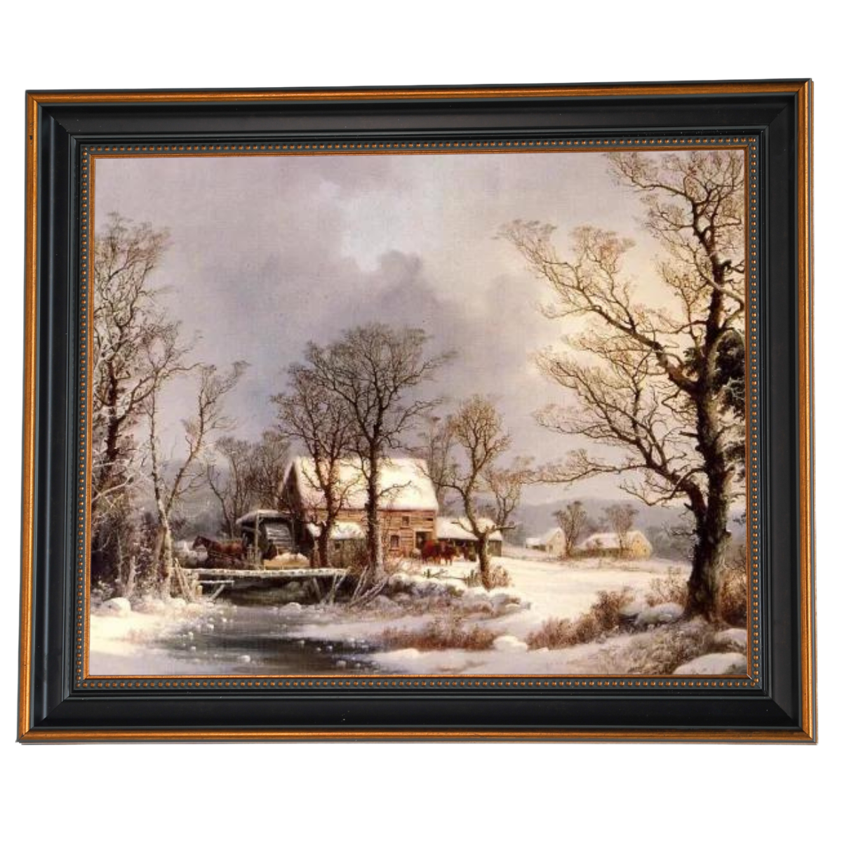 Winter auf dem Land, die alte Getreidemühle - Vintage Wandkunstdrucke Dekor für Wohnzimmer